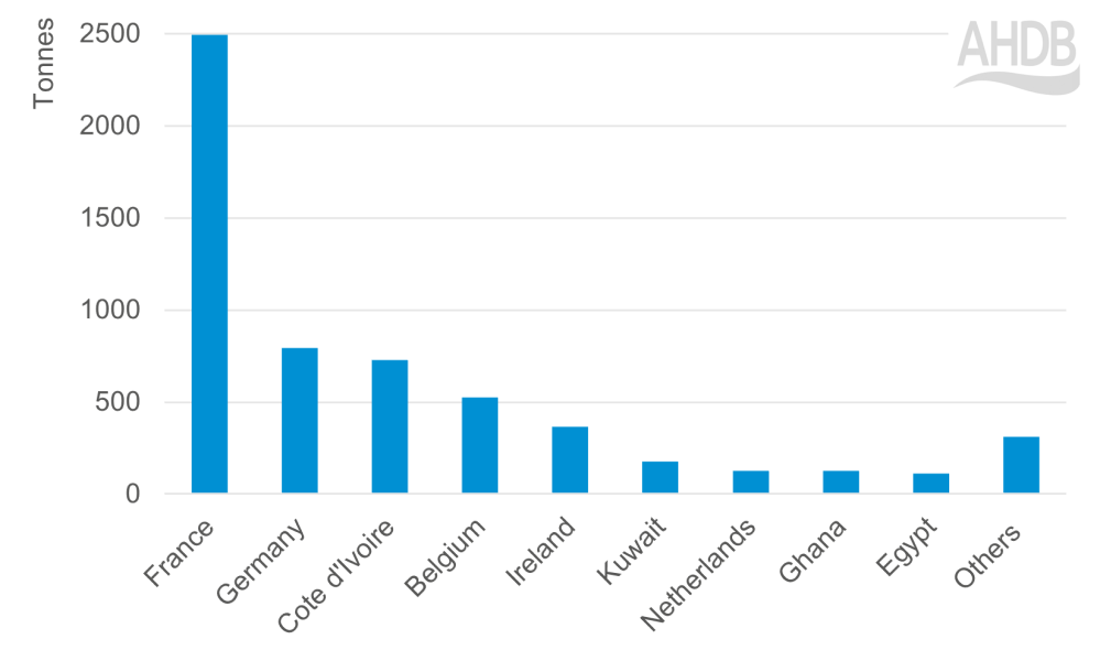 UK sheepmeat offal exports by destination, 2024